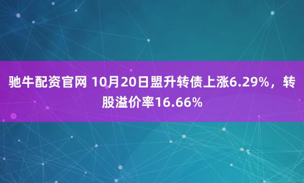 驰牛配资官网 10月20日盟升转债上涨6.29%，转股溢价率16.66%